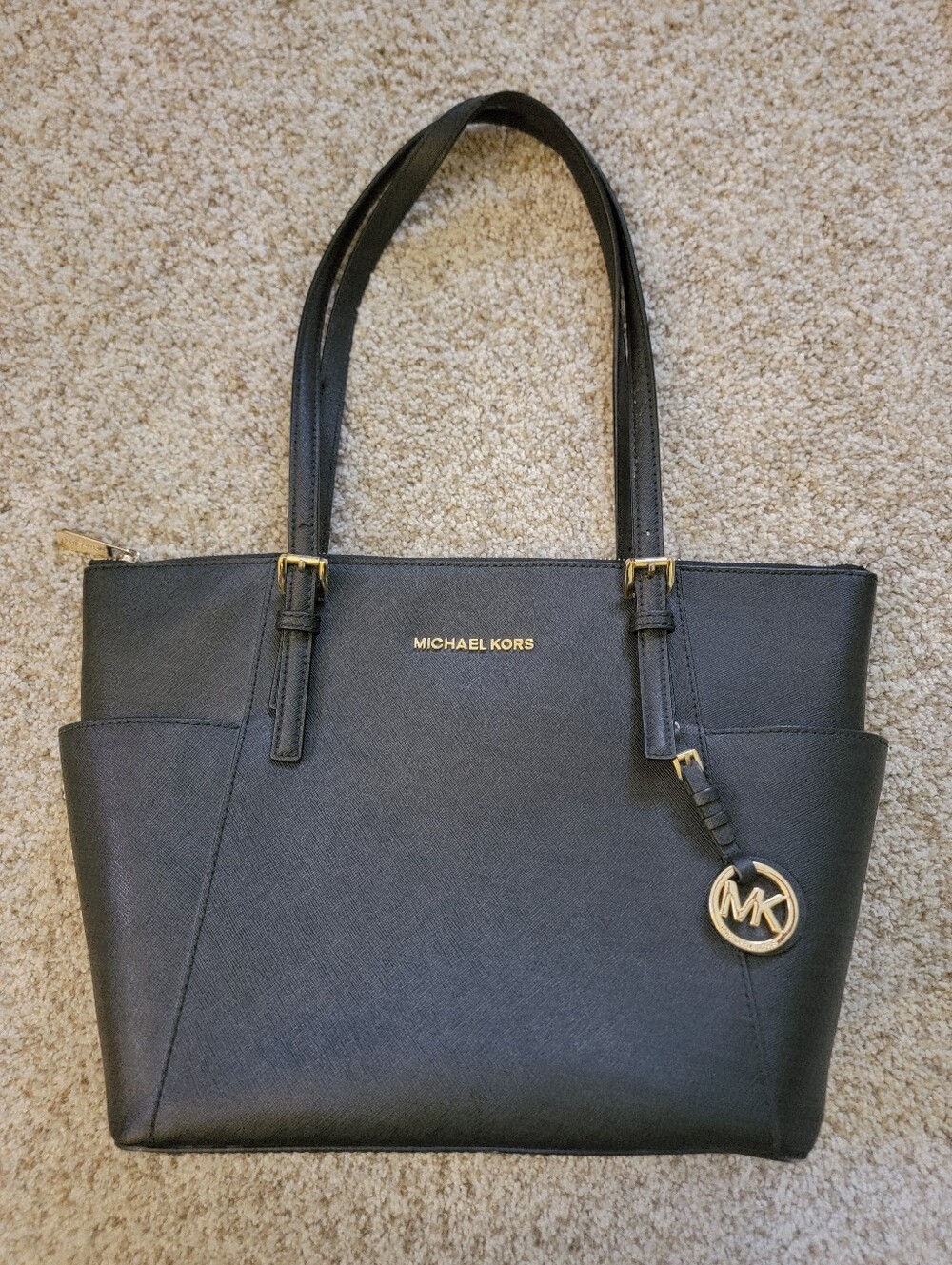 Michael Kors Black Ket Set Leather Tote with Gold Accents